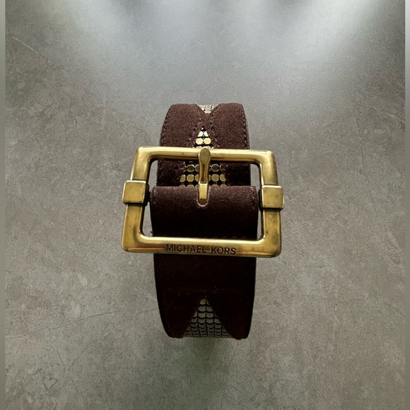 Rare NEW Michael Kors Vintage Women’s Brown Suede Belt with Gold Mesh S:M - Picture 2 of 9